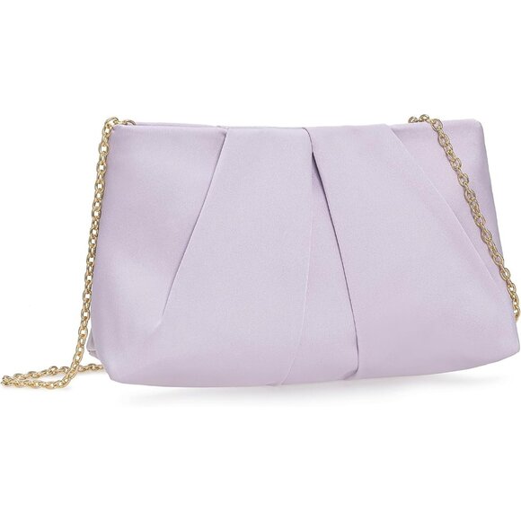 ⚡ Women's Light Purple Formal Pleated Satin Fabric Zipper Closure Clutch Bag - Picture 2 of 6
